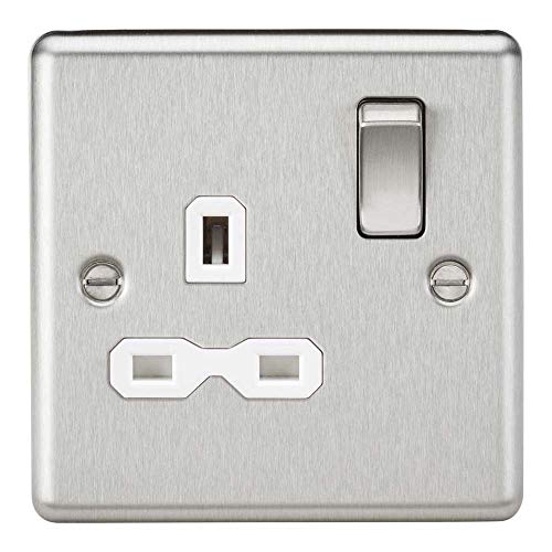 13A 1G DP Switched Socket with White Insert - Rounded Edge Brushed Chrome