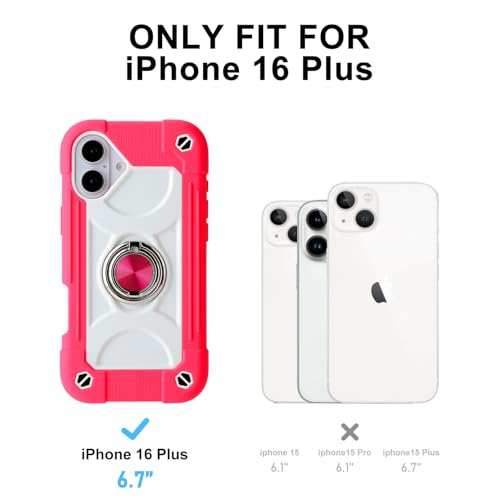 Image of MARKILL Compatible with iPhone Case with Ring Stand, Military Grade Drop Protection Full Body Rugged Heavy Duty Protective Durable Cover iPhone. (Hot Pink, iPhone 16 Plus 6.7 inch)