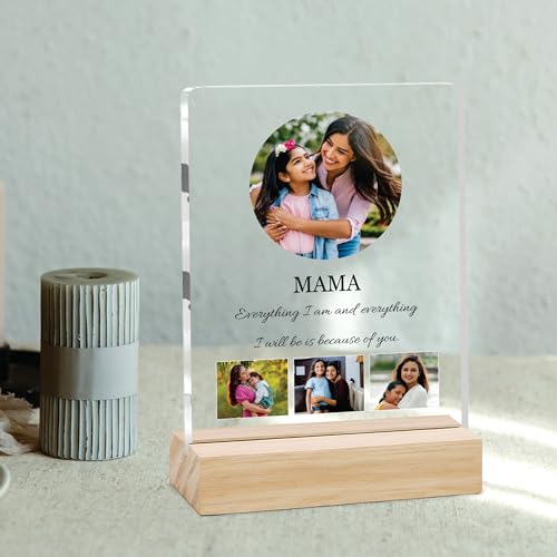 Image of Giftplease Customized Photo Frame With Wooden Stand | Personalised Printed Photo & Text Frame | Gift For Mom | Birthday | Mother's Day | (Transparent, 6x8 Inches, Tabletop) m 14