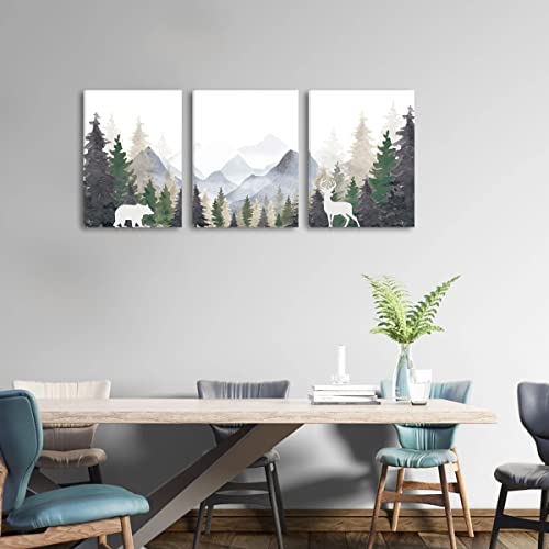 Bincue Natural Landscape Canvas Wall Art 3 Piece Foggy Forest And Mountain Canvas Wall Art Framed Painting 12"X16" Bedroom Living Room Office Decor #TOP2