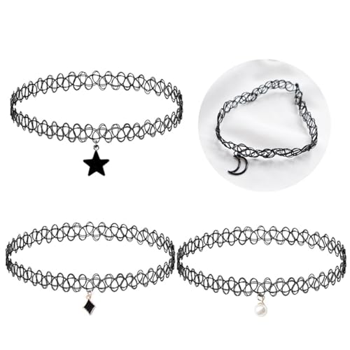 Visxcnu 4 Uds Collar Tatuaje Pulsera Anillo Juego, Negro