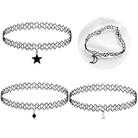 Visxcnu 4 Uds Collar Tatuaje Pulsera Anillo Juego, Negro