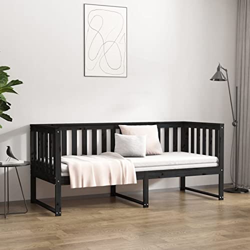 Tidyard Sofá Cama Estructura de Sofá Cama Sofá de Salón Cama Divan Cama Individual para Salón Oficina Dormitorio Habitación Mooderno de Madera Maciza de Pino Negro 80x200 cm