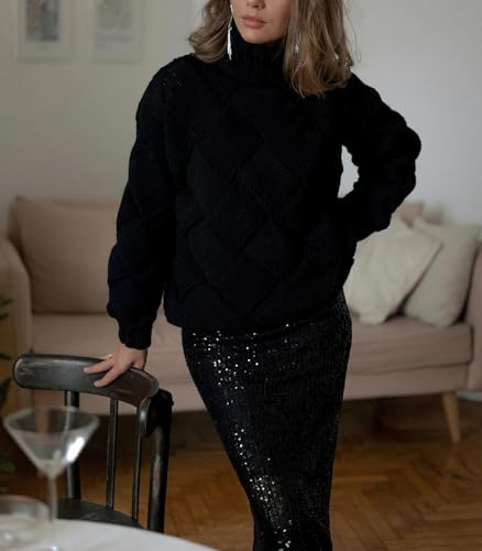 ebossy Women's Shinny Sequin High Slit Glitter Slim Maxi Long Skirt for Events and Holiday Parties4