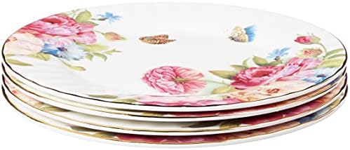 Gracie Bone China 7-1/2-Inch Dessert Plate, Pink Sandra's Rose, Set of 4