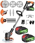 Weed Wacker Cordless, 21V Electric Grass Trimmer Battery Powered with 2Pcs 4.0Ah Batteries, 3 in 1 Weed Cordless Eater, Lightweight Brush Cutter/Weed Trimmer for Lawn Yard Garden