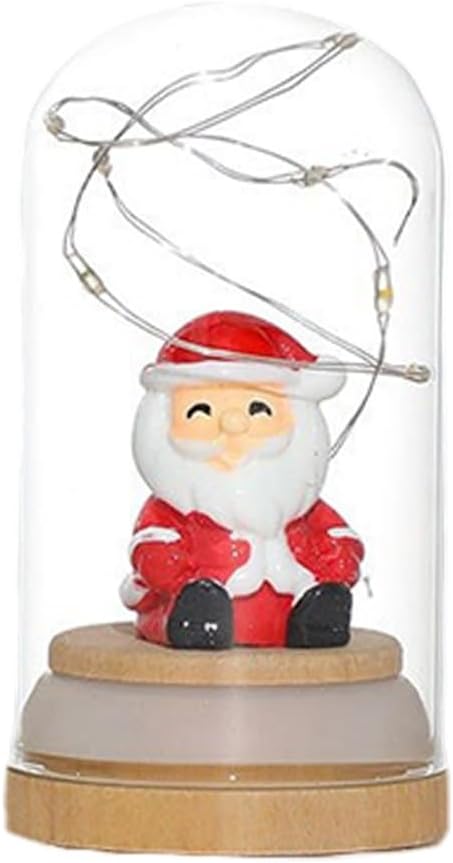 ikasus Christmas Glass Dome Lamp Christmas Light Table Decorations LED Lamppost Tabletop Statue Figurine Christmas Resin Glow Lantern Decor for Home Office Xmas Holiday Party, Santa Claus Style