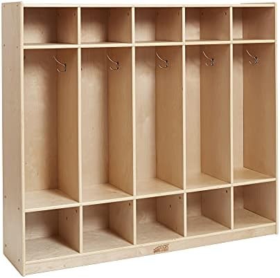 ECR4Kids Birch School Coat Locker for Toddlers and Kids, 5-Section, Natural