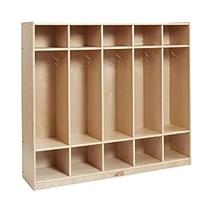 ECR4Kids 5-Section Straight Coat Locker, Classroom Furniture, Natural