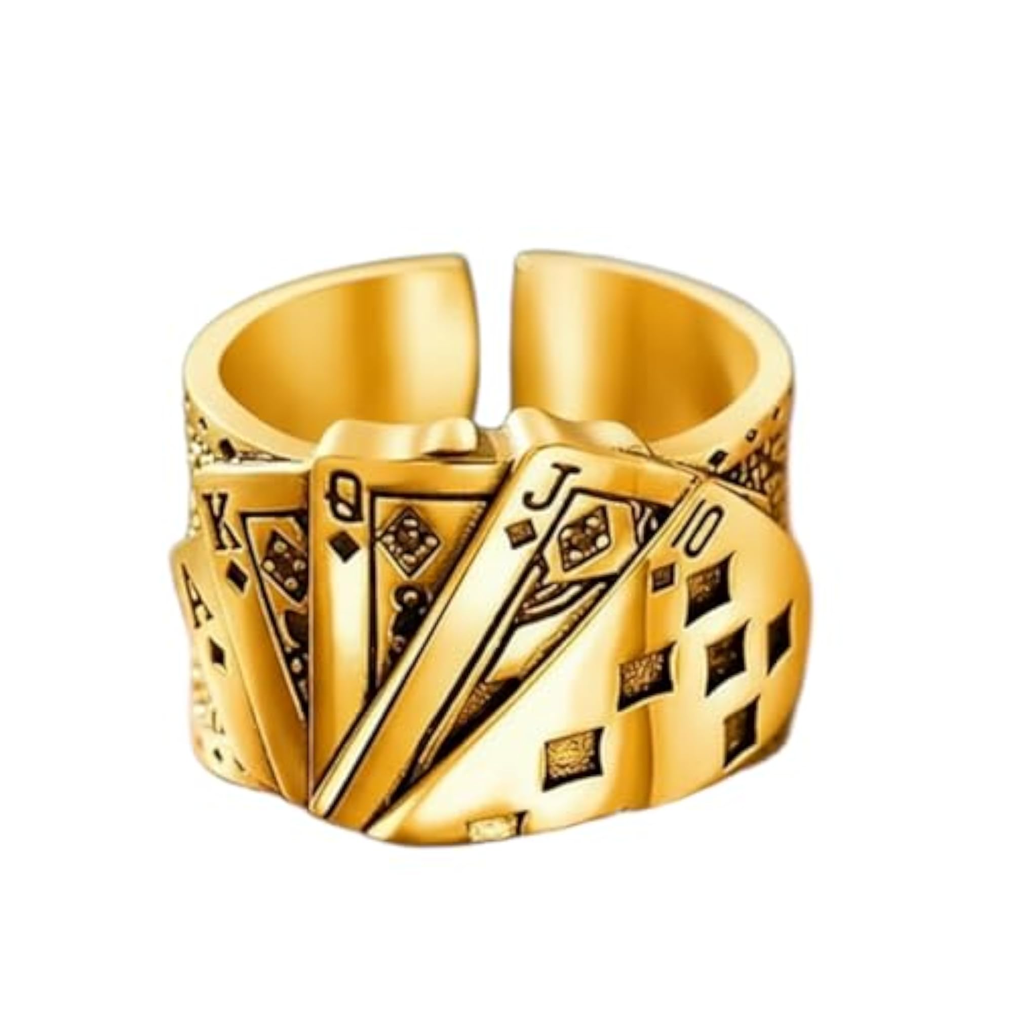 Playing Cards Adjustable Ring, Stainless Steel Gold Tone, Unisex