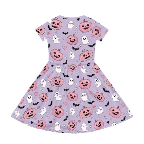 Girls Short Sleeve Dresses Casual Twirly Skater Dress with Pockets for 3-14 Years Old3
