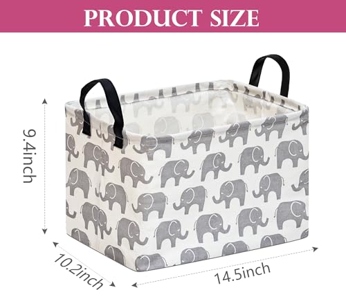 Image of Baby Storage Basket Nursery Box Laundry Hamper Organization Bins for Toys and Clothes with Handles (Elephant)