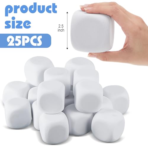 Deekin 50 Pcs Back to School 2.5 Inch White Blank Dice EVA Foam Dice Graffiti Foam Blocks for Crafting Game Counting Creative Painting Modeling Art Project Floral Arrangements Party Supplies - Image 2