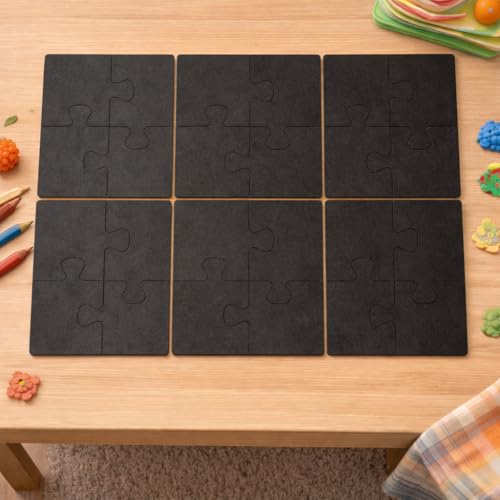 Image of Wooden Jigsaw Puzzle Set of 6 for Kids | Pack of 6 Puzzles with 4 Pieces Each | Learning Toy for 2 3 4 5 Year Old Boys & Girls | Animal & Jungle Theme