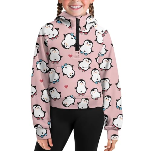 Girls Half Zipper Collar Cropped Hoodies Long Sleeve Raglan Pullover Sweatshirt Relaxed Fit Hoodie with Pocket