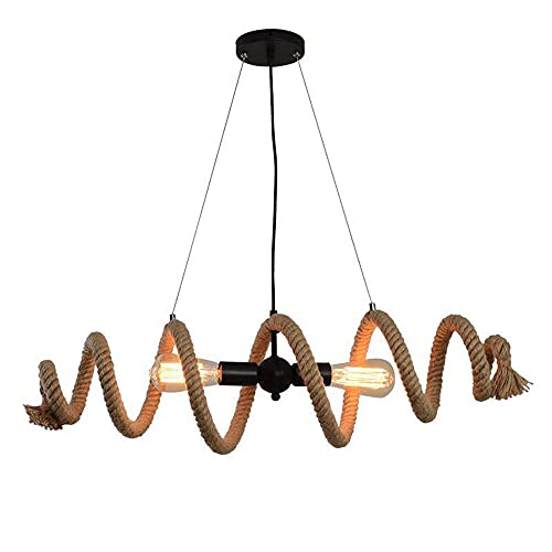 Chandelier suspendu en chanvre luminaire de plafond 2 lampes corde pour maison