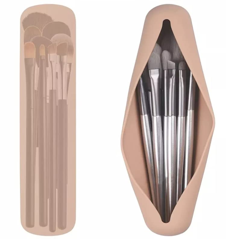 Pepisky 2 Pack Travel Makeup Brush Holder, Silicon Trendy and Portable Cosmetic Face Brushes Holder, Soft and Sleek Makeup Tools Organizer for Travel Pink