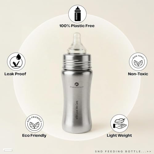 Image of StarAndDaisy Baby Milk Bottle for new Born /Infant /Toddler 250 ML SUS 304 Steel Baby Milk /Feeding Bottle for 0+ Months, BPA Free Leakproof, Anti Colic and Easy to Clean