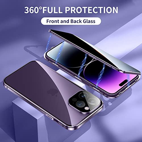 Jonwelsy Anti Peeping Case For Iphone 14 Pro Max, 360 Degree Front And Back Privacy Tempered Glass Cover, Anti Spy Screen, Anti Peep Magnetic Adsorption Metal Bumper For Iphone 14 Pro Max (Purple) #TOP3