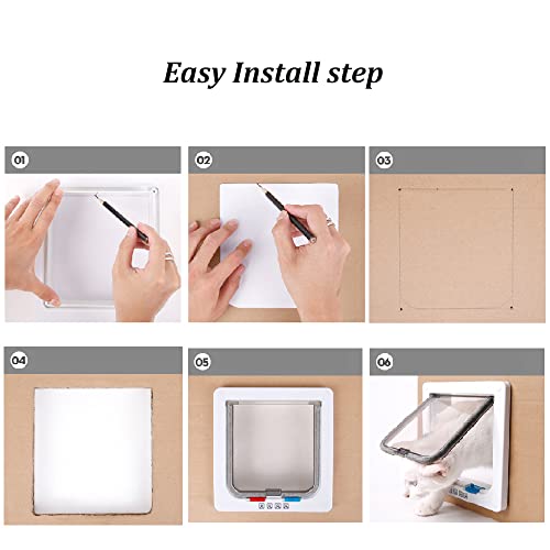 Cat Door Large 4 Way Locking Cat Flap Door For Interior & Exterior Doors - Weatherproof Pet Door For Cats And Medium Dogs - White #TOP6