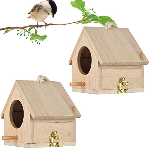 Tfwadmx Wooden Bird House, Pack of 2 Hanging Birdhouse for Outside, Wooden Nests Box Garden Patio DIY Decorative for Robin Budgie Swallow Little Sparrow Finch Throstle or Medium Size Birds