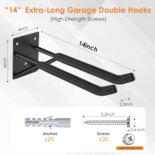 14" Garage Hooks Heavy Duty 8-Pack - Garage Storage System Hooks, Ladder Hooks for Garage Wall & Broom Holder Wall Mount | Non-Slip Tire Rack & Heavy Duty Wall Hooks for Hanging Ladders, Chairs. by Steelify - Image 2