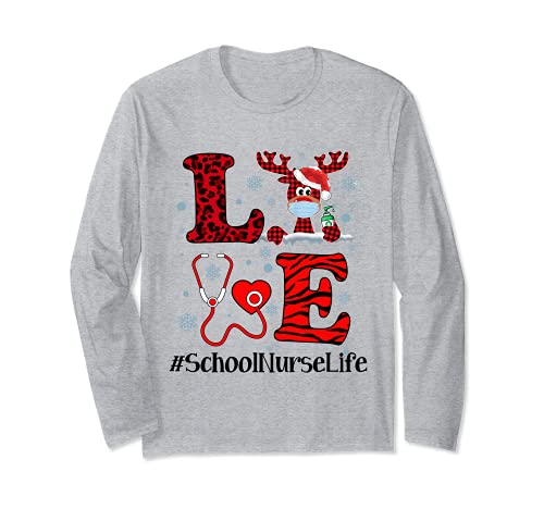 Ph Love Renna Scuola Infermiera Natale Plaid Leopardo Rosso Maglia a Manica