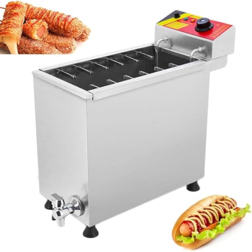 ZOLPINL Freidora eléctrica Comercial para Salchichas de maíz, 25 l, 12 Ganchos, Gran Capacidad, Temperatura Ajustable de 140 a 392 °F, 110 V