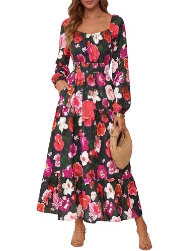 BTFBM Women's Square Neck Long Sleeve Floral Maxi Dress - image 2