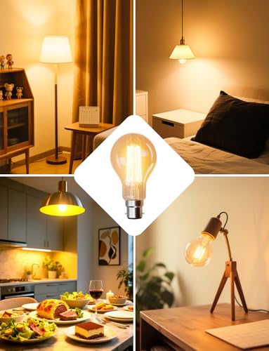 Lepro B22 Bayonet Light Bulb, A-Rated Ultra-Efficient Led Bulb, 7.2W = 100W, 1521Lm, 2700K Warm White, 50000H Lifespan, Clear Filament, Vintage Glass, Non-Dimmable, Pack Of 4 - 8