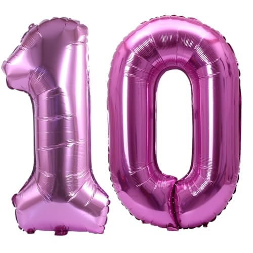 Image of Number 10 Balloon Foil Mylar Balloons for Birthday Party Decoration (Pink, 32 Inch)