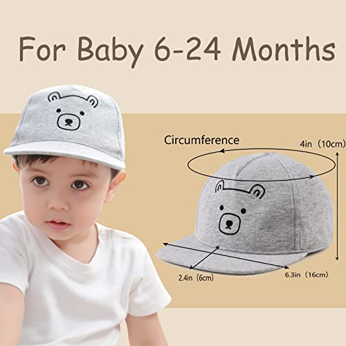 Baby Baseball Cap Hat For Toddler Boys Dinosaur Sun Caps Girls Cotton Kids Trucker Hats Elastic Adjustable 6M-5Y (6-24Months, Gray Bear) #TOP5