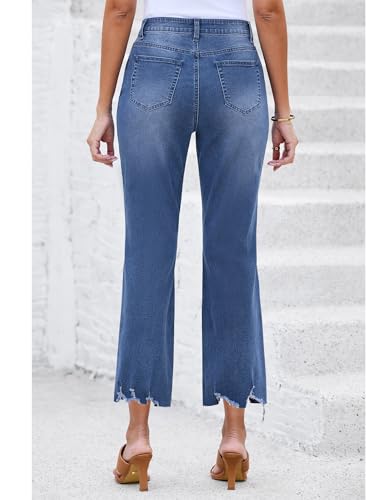 luvamia Wide Leg Jeans for Women Trendy High Waisted Flare Ripped Cropped Jeans Stretchy Distressed Denim Pants Raw Hem3