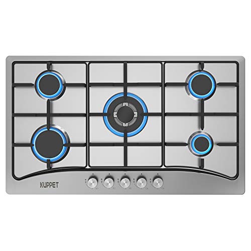 34 Inch Gas Cooktop, Kuppet Qm5113 Gas Stove Cooktop With 5 Italy Sabaf Sealed Burners, Stainless Steel Cooktop Gas Hob, Ng/Lpg Convertible Etl Certified #TOP12