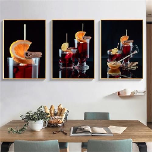 Images murales d'art moderne en haute définition lot de 3 toiles vin et fruits 60x90 cm KEBIA