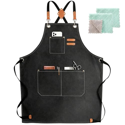 ZOMAO Chef Apron,Cross Back Apron for Women and Men,Cotton Canvas Apron with Adjustable Straps and Large Pockets,Kitchen Cooking Baking Bib Apron
