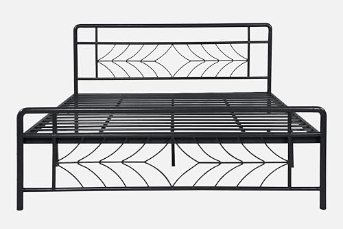 Image of Vara Metal King Size Bed Without Storage | Wrought Iron Double Bed with Headboard & Footboard | Sturdy Powder Coated Platform Bed King Size Cot for BedroomLivingRoom Black (75x72)