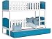 KIDS LITERIE LIT SUPERPOSÉ 3 Places Tomy 90x190 Blanc Bleu Livré avec 3 sommiers et 3 Matelas en Mousse de 7cm OFFERTS