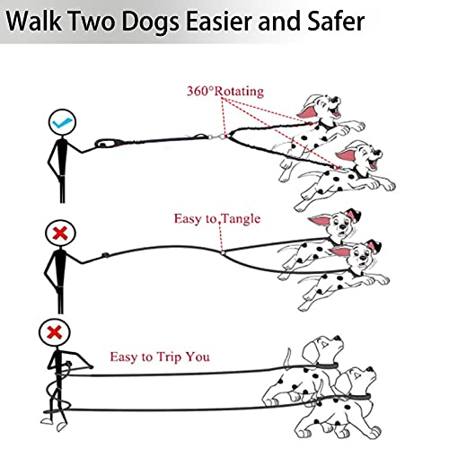 Sixbaola Dual Dog Leash, Double Leash For 2 Dogs Tangle Free Two Dogs Leash 360° Swivel No Tangle Bungee Reflective Double Leash For Medium Large Dogs Walking Training (Black+Red) #TOP5