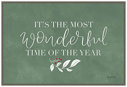 Amanti Art Framed Canvas Wall Art 23x33 Green Christmas IV by Becky Thorns, Framed Wall Art Canvas, Holidays Artwork, Rustic Farmhouse Decor, Large Poster Painting for Living Room, Bedroom, Bathroom