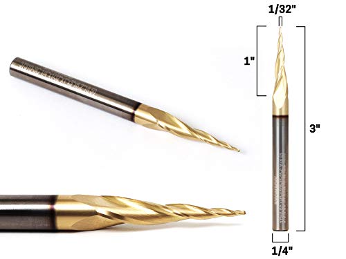 Image of YONICO Tapered Endmill Ball Nose Router Bits CNC Engraver Solid Carbide Spiral 1 /32-Inch 1 /4-Inch Shank 37310-SC