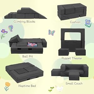 Modular Kids Couch,Toddlers Convertible Climbing Play Couch Sofa and Imaginative Furniture Foldable Floor Cushion with 2 Ottomans Playset for Playroom Bedroom (Chenille Fabric Gray) Modular Kids CouchToddlers Convertible Climbing Play Couch Sofa and Imaginative Furniture Foldable Floor Cushion with 2 Ottomans Playset for Playroom Bedroom Chenille Fabric Gray