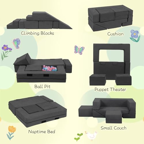 Modular-Kids-CouchToddlers-Convertible-Climbing-Play-Couch-Sofa-and-Imaginative-Furniture-Foldable-Floor-Cushion-with-2-Ottomans-Playset-for-Playroom-Bedroom-Chenille-Fabric-Gray Modular Kids CouchToddlers Convertible Climbing Play Couch Sofa and Imaginative Furniture Foldable Floor Cushion with 2 Ottomans Playset for Playroom Bedroom Chenille Fabric Gray