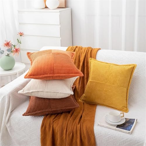 Housse de coussin velours côtelé jaune rectangulaire lot de 2