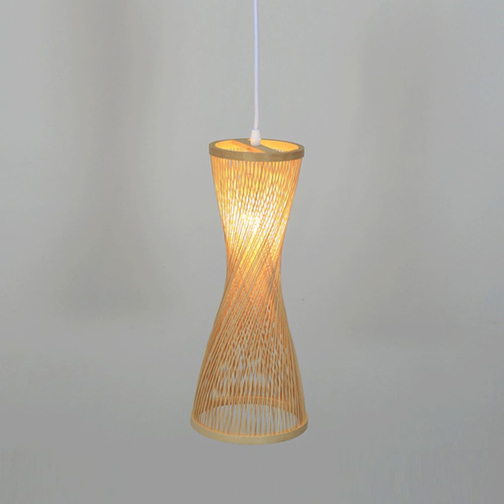 YNAHZAOK Modern Hand-Woven Bamboo Hanging Lighting Japanese Style Dining Room Living Room Tea Room Chandelier Light Fixture Hollow Out Hanging Light for Bedroom Entryway Natural Bamboo Lampshade