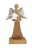 Material: Holz und Metall N / A Holzengel mit Metallflügeln und Stern 14x25cm Engel Dekofigur Zierfigur Figur