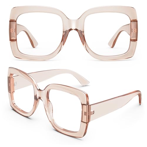Image of GQUEEN Oversized Fake Glasses Women Men Retro Thick Big Square Frame Clear Lens UV400 Protection Fashion Eyeglasses,Champagne