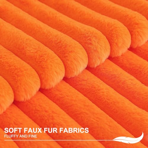 Image of Pallene Faux Fur Plush Fall Throw Pillow Covers 26x26 Set of 2, Luxury Soft Fluffy Striped Decorative Pillow Covers for Sofa, Couch, Living Room, Orange