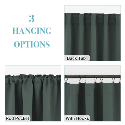 RYB HOME Blackout Curtains for Bedroom, Small Windows Shades Thermal Insulating Privacy Drapes for Living Room Classroom Kitchen Bathroom Dining, Wide 42 x Long 36 inch, Dark Green, 2 Panels
