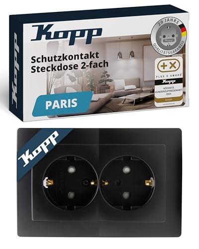 Kopp PARIS 2-fach Schutzkontaktsteckdose in Matt-Schwarz - Unterputz-Steckdose für Einbau in 1-fach Schalterdose - IP20 Einbausteckdose ohne Berührungsschutz - Steckdosen-Unterputz 16A & 250V~